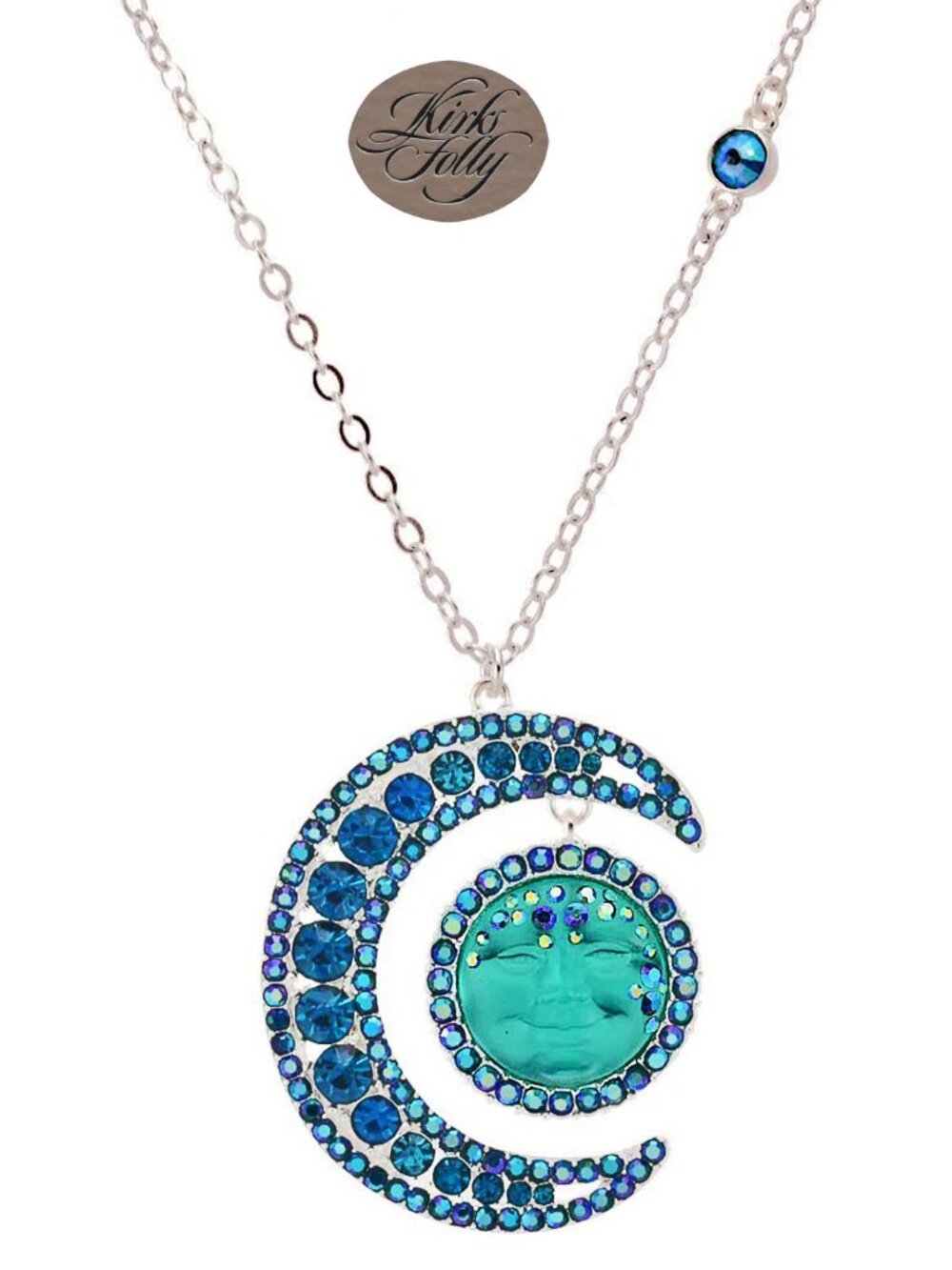 Kirks Folly Gorgeous MOONDUST GODDESS SEAVIEW MOON Necklace Azure Silvertone